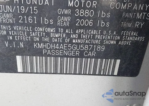 2016 Hyundai Elantra Value Edition from USA, damaged, VIN KMHDH4AE5GU587189